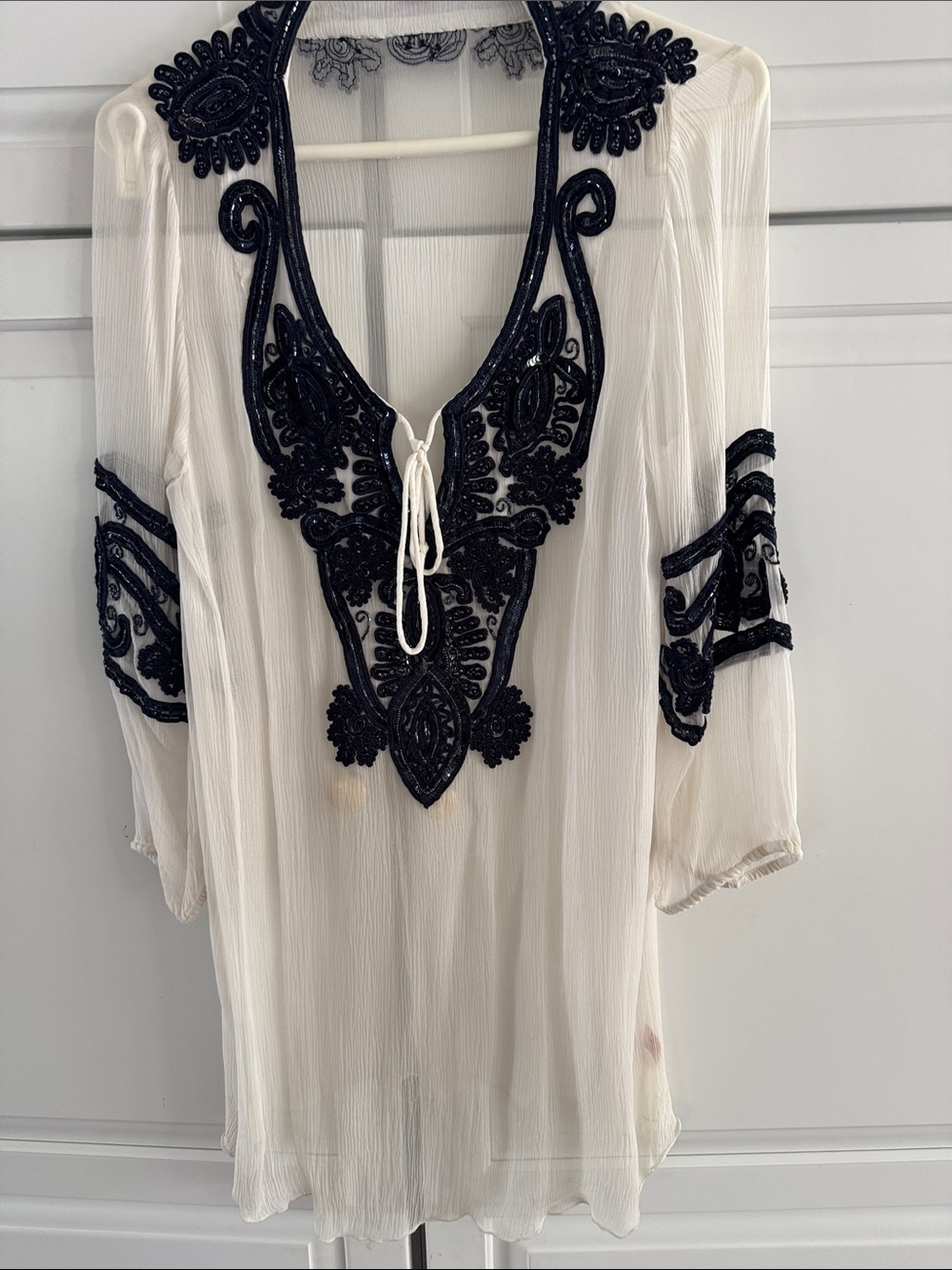 silk tunic with navy sequins size M